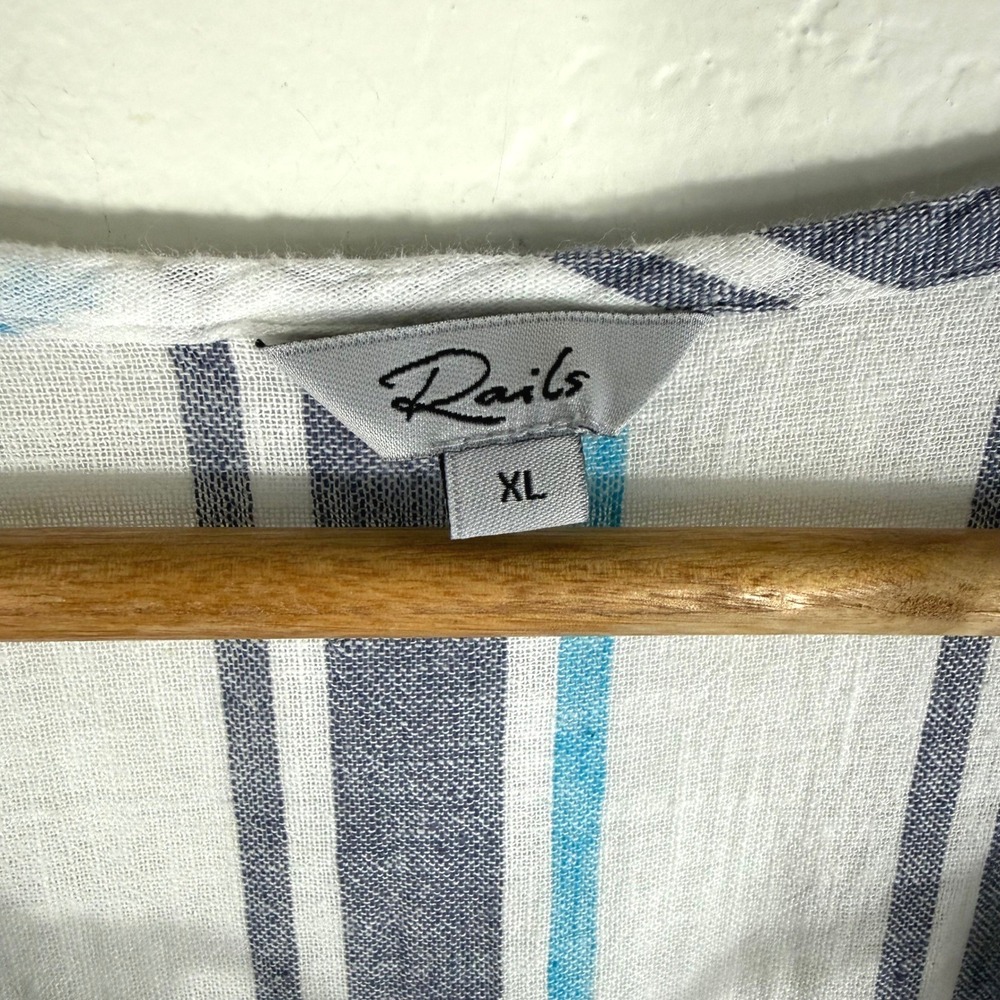 Rails Ashlyn Linen Blend Midi Dress XL Blue Stripe Smocked Coastal Beach Boho - Picture 6 of 13